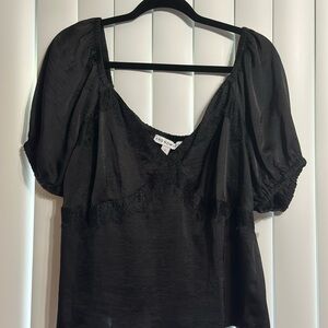 Elegant Black Lace Trim Blouse